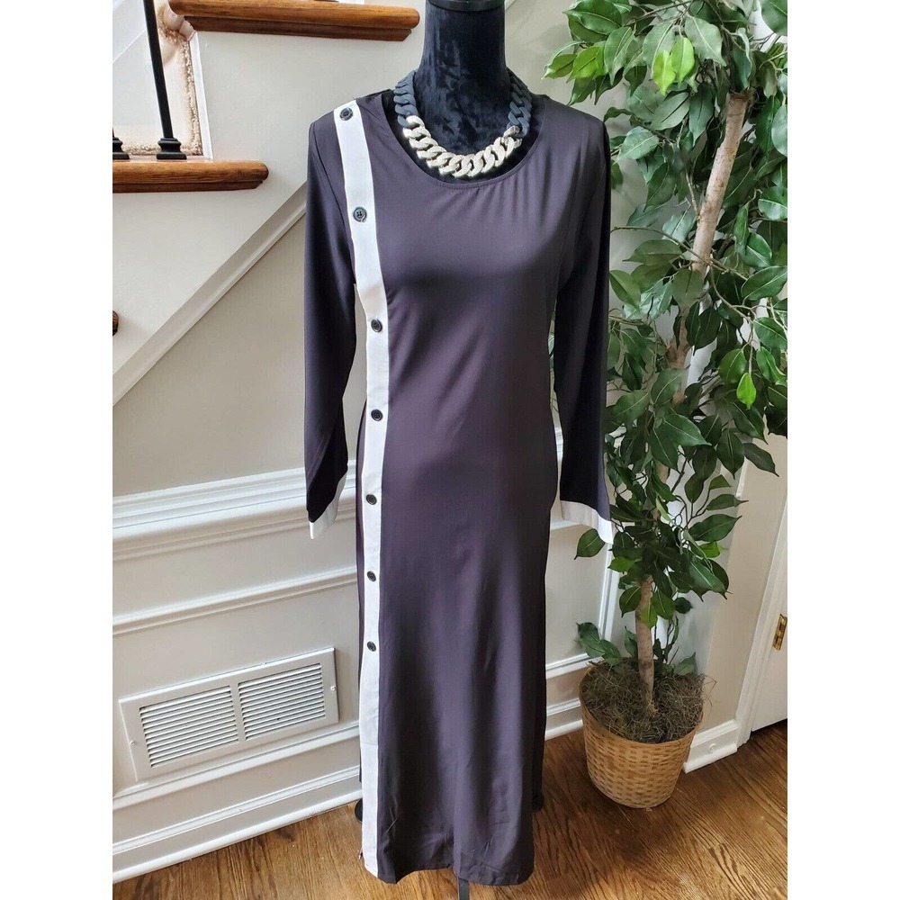Zanzea Women's Solid Black Polyester Round Neck Long Sleeve Maxi Dress Size XL